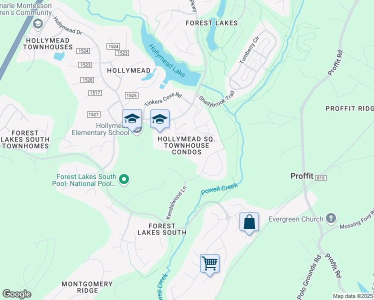 map of restaurants, bars, coffee shops, grocery stores, and more near 2676 Gatewood Circle in Charlottesville