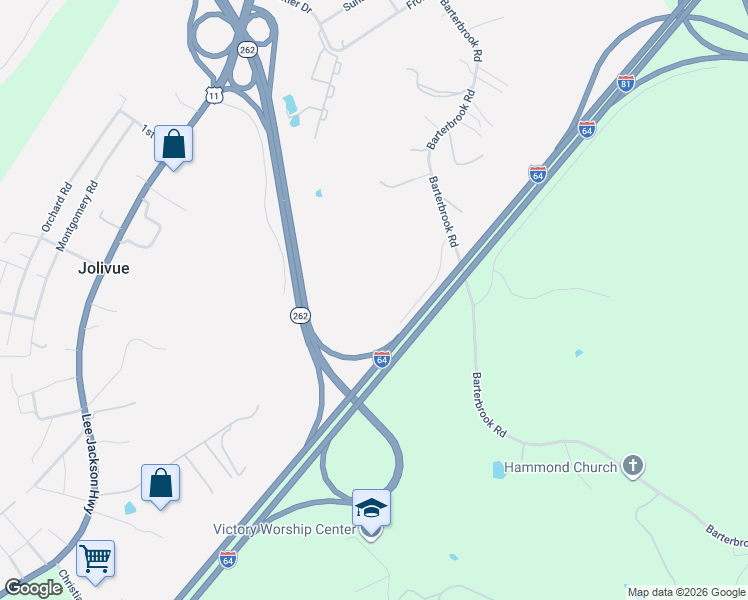 map of restaurants, bars, coffee shops, grocery stores, and more near State Route F-217 in Staunton