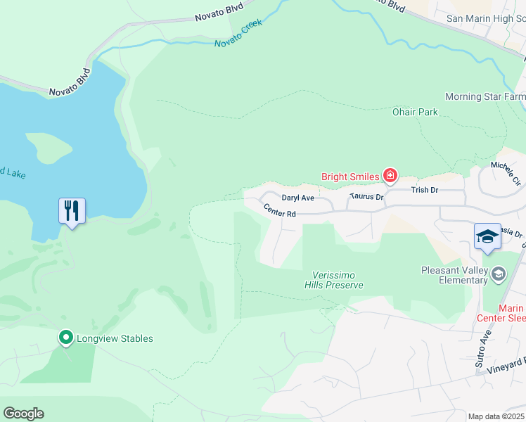 map of restaurants, bars, coffee shops, grocery stores, and more near 2741 Center Road in Novato