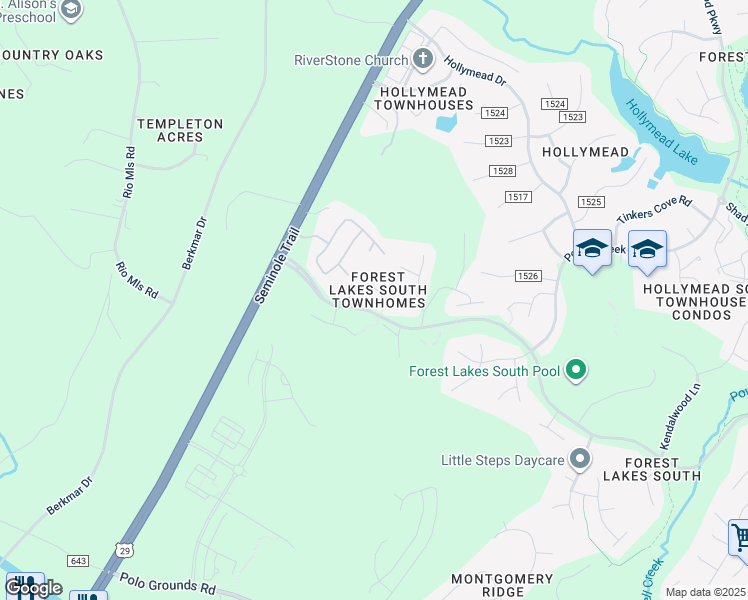 map of restaurants, bars, coffee shops, grocery stores, and more near 1483 Ashland Drive in Charlottesville