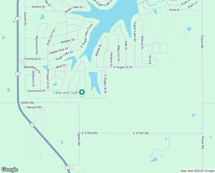 map of restaurants, bars, coffee shops, grocery stores, and more near 406 Sugar Lake Drive in Mound City