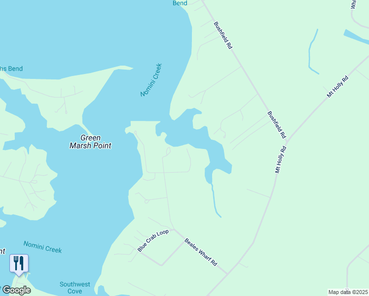map of restaurants, bars, coffee shops, grocery stores, and more near 602 Beales Wharf Road in Montross