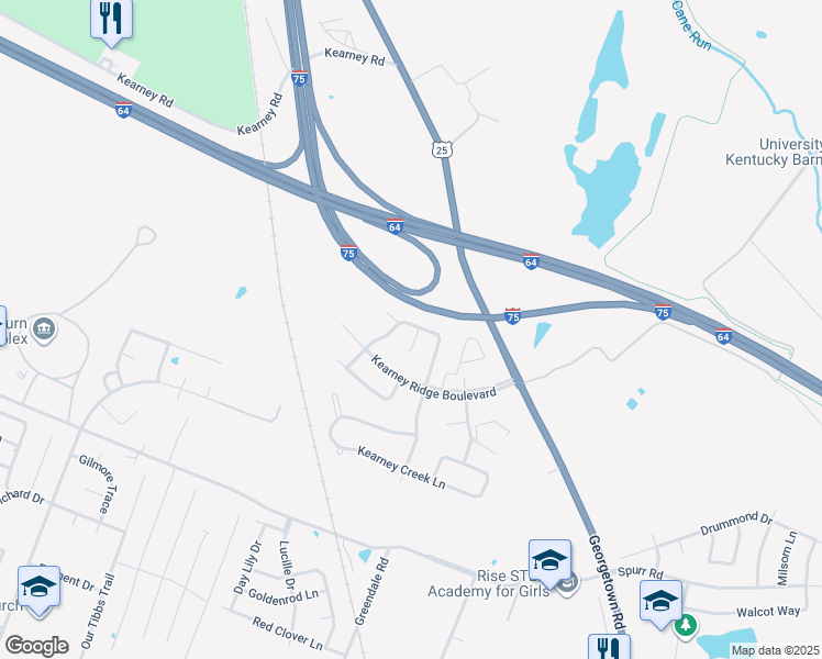 map of restaurants, bars, coffee shops, grocery stores, and more near 2868 Sullivans Trace in Lexington