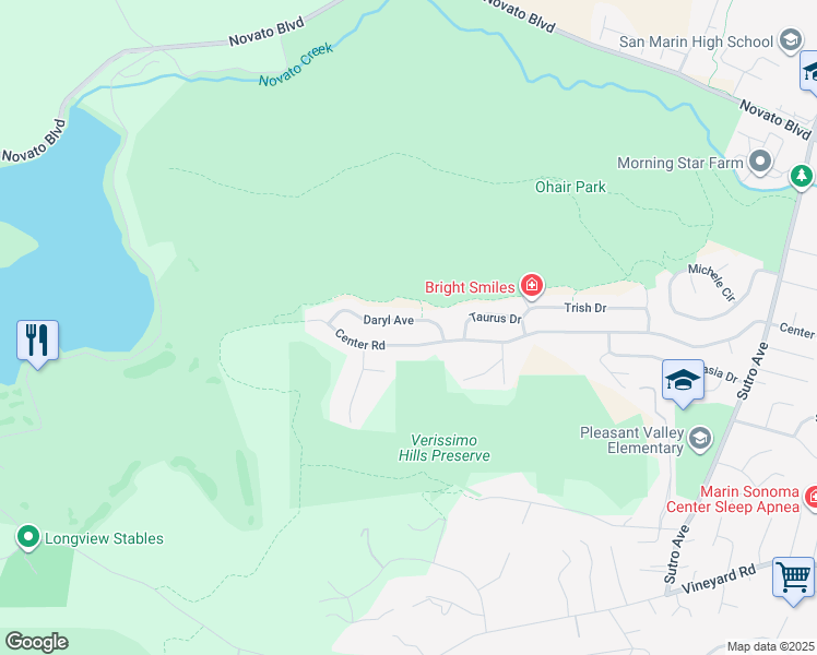 map of restaurants, bars, coffee shops, grocery stores, and more near 45 Daryl Avenue in Novato