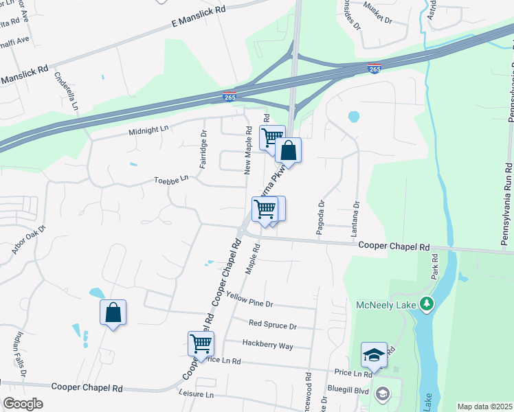 map of restaurants, bars, coffee shops, grocery stores, and more near 9312 Smyrna Parkway in Louisville