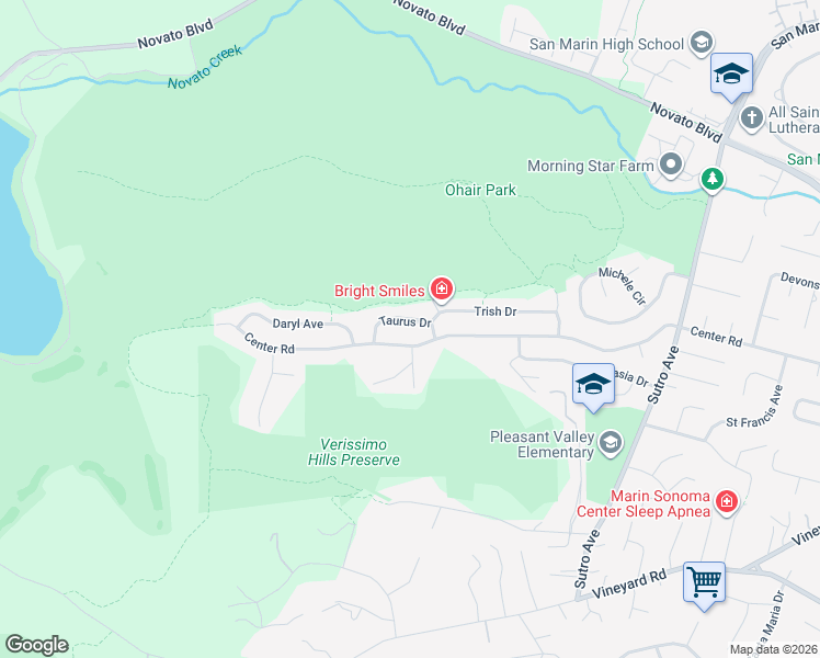 map of restaurants, bars, coffee shops, grocery stores, and more near 60 Taurus Dr in Novato