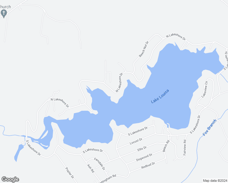 map of restaurants, bars, coffee shops, grocery stores, and more near North Lakeshore Drive in Louisa County