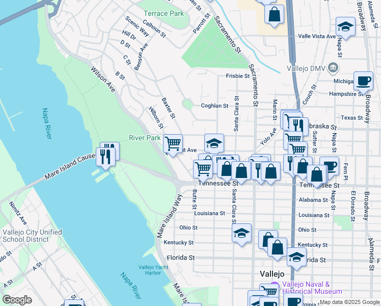 map of restaurants, bars, coffee shops, grocery stores, and more near 161 Farragut Avenue in Vallejo