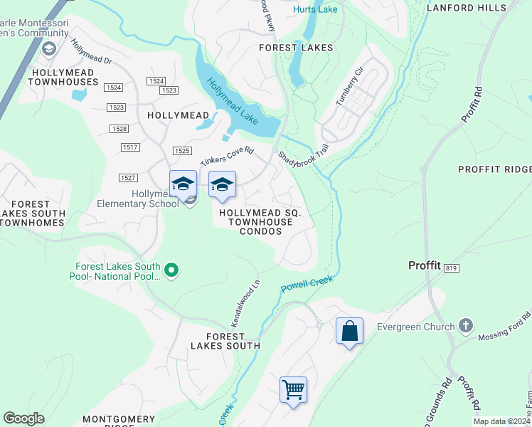 map of restaurants, bars, coffee shops, grocery stores, and more near 2708 Gatewood Circle in Charlottesville