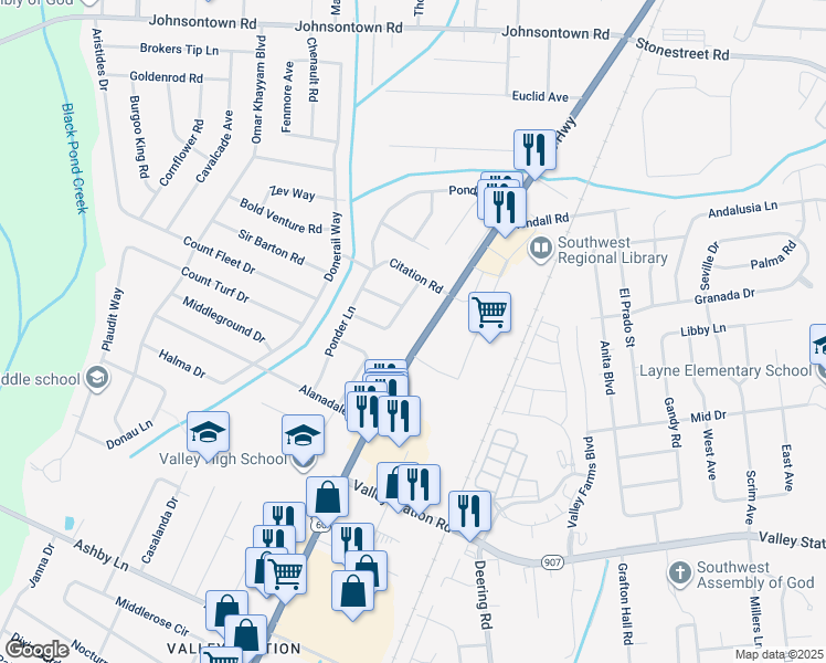 map of restaurants, bars, coffee shops, grocery stores, and more near 9912 U.S. 60 in Louisville