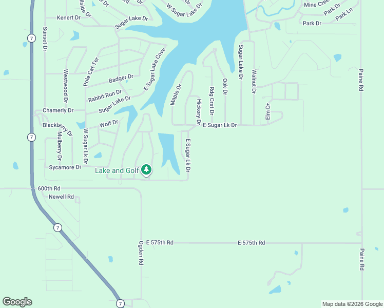 map of restaurants, bars, coffee shops, grocery stores, and more near 406 Sugar Lake Drive in Mound City