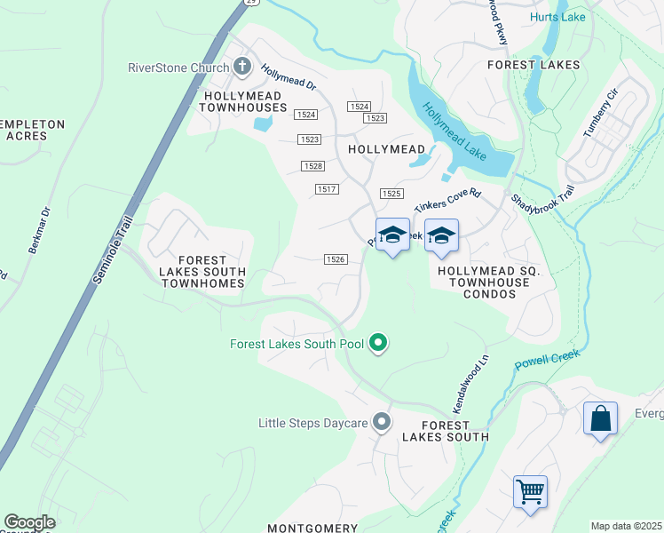 map of restaurants, bars, coffee shops, grocery stores, and more near 1645 Poes Lane in Charlottesville