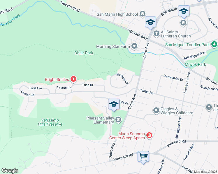 map of restaurants, bars, coffee shops, grocery stores, and more near 10 Trish Drive in Novato