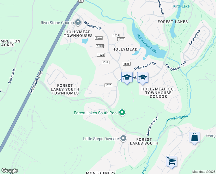 map of restaurants, bars, coffee shops, grocery stores, and more near 1645 Poes Lane in Charlottesville