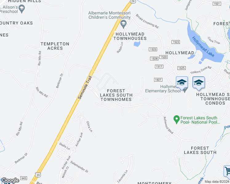 map of restaurants, bars, coffee shops, grocery stores, and more near 1462 Ashland Drive in Charlottesville
