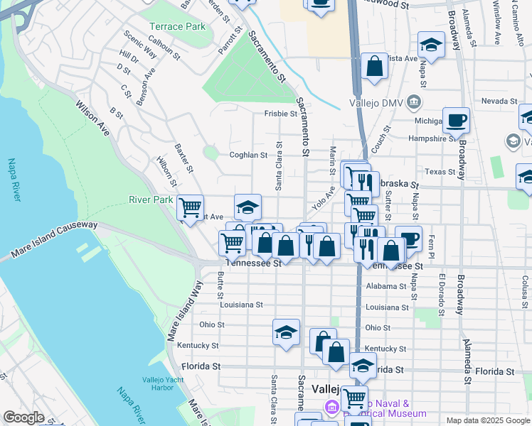 map of restaurants, bars, coffee shops, grocery stores, and more near 326 Farragut Avenue in Vallejo