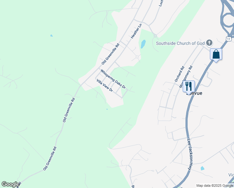 map of restaurants, bars, coffee shops, grocery stores, and more near 113 Villa View Drive in Staunton