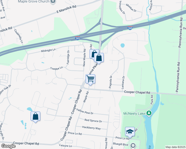 map of restaurants, bars, coffee shops, grocery stores, and more near 9312 Smyrna Parkway in Louisville