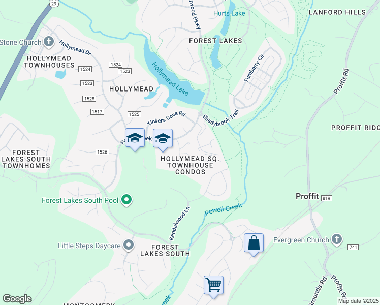map of restaurants, bars, coffee shops, grocery stores, and more near 2730 Gatewood Circle in Charlottesville