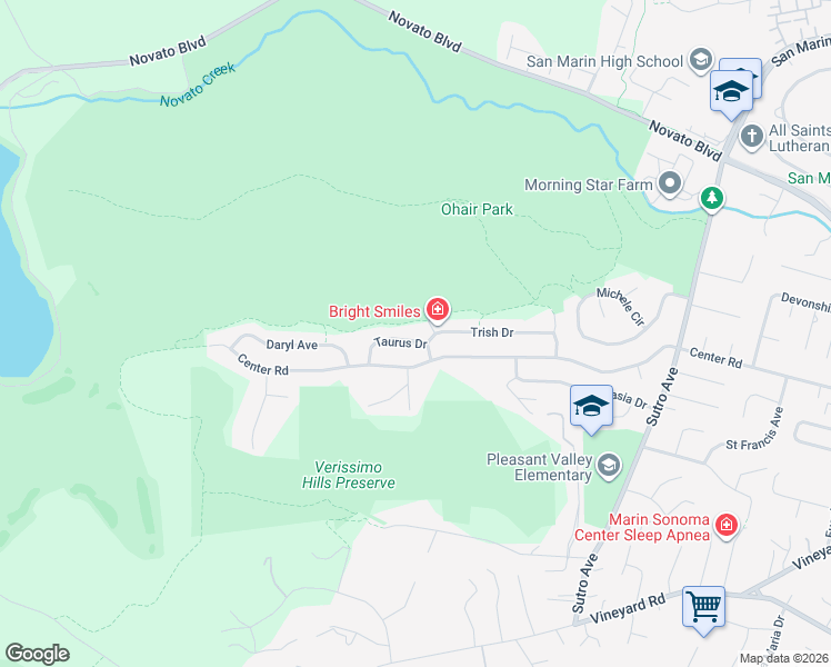 map of restaurants, bars, coffee shops, grocery stores, and more near 60 Taurus Drive in Novato