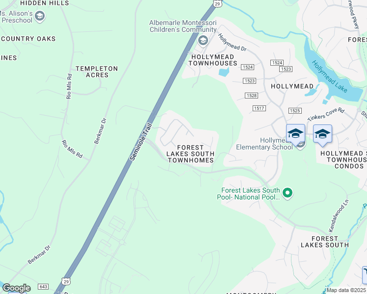 map of restaurants, bars, coffee shops, grocery stores, and more near 1454 Ashland Drive in Charlottesville