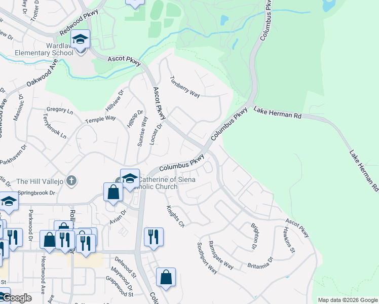 map of restaurants, bars, coffee shops, grocery stores, and more near in Vallejo