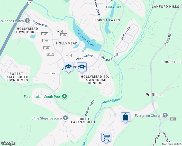 map of restaurants, bars, coffee shops, grocery stores, and more near 2754 Gatewood Circle in Charlottesville