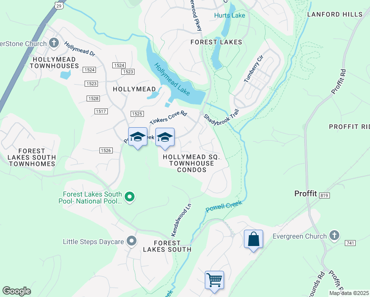map of restaurants, bars, coffee shops, grocery stores, and more near 1823 Charles Court in Charlottesville