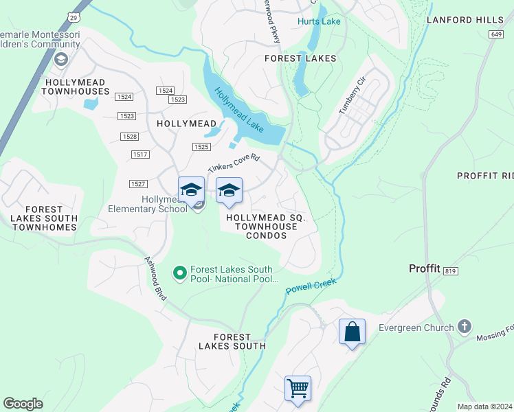map of restaurants, bars, coffee shops, grocery stores, and more near 1827 Charles Court in Charlottesville