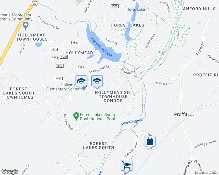 map of restaurants, bars, coffee shops, grocery stores, and more near 1829 Charles Court in Charlottesville