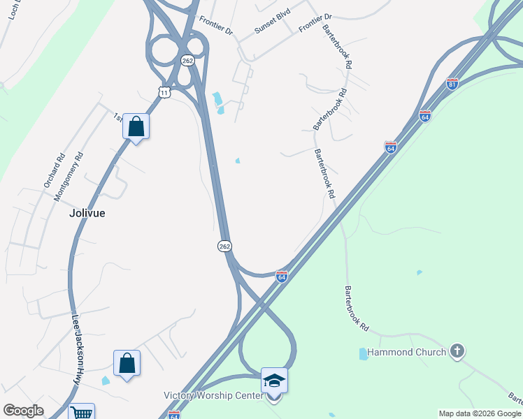 map of restaurants, bars, coffee shops, grocery stores, and more near 1777 Barterbrook Road in Staunton