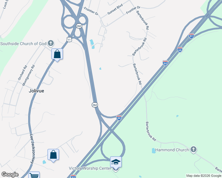 map of restaurants, bars, coffee shops, grocery stores, and more near 1777 Barterbrook Road in Staunton
