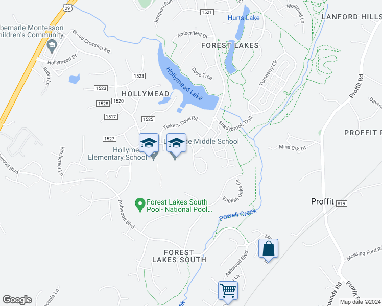 map of restaurants, bars, coffee shops, grocery stores, and more near 2766 Gatewood Circle in Charlottesville
