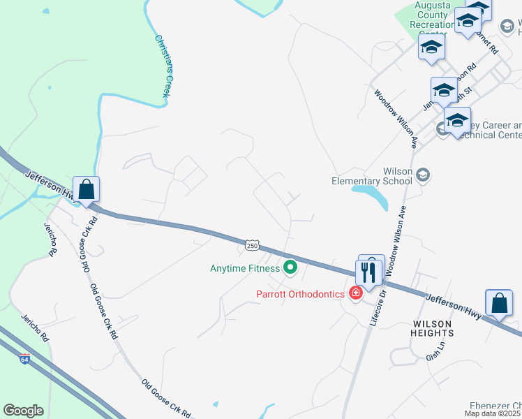 map of restaurants, bars, coffee shops, grocery stores, and more near 48 Briarwood Circle in Staunton
