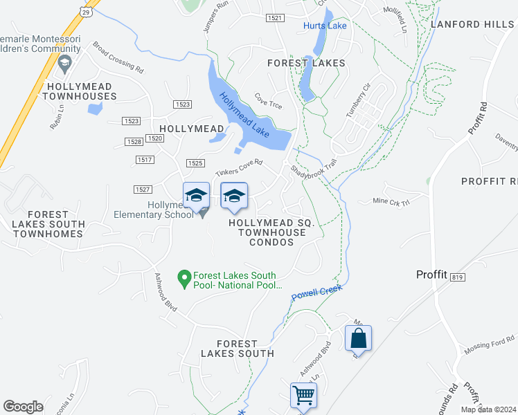 map of restaurants, bars, coffee shops, grocery stores, and more near 1824 Charles Court in Charlottesville