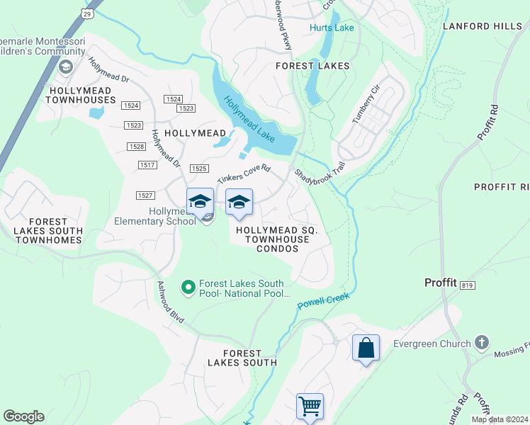 map of restaurants, bars, coffee shops, grocery stores, and more near 1832 Charles Court in Charlottesville