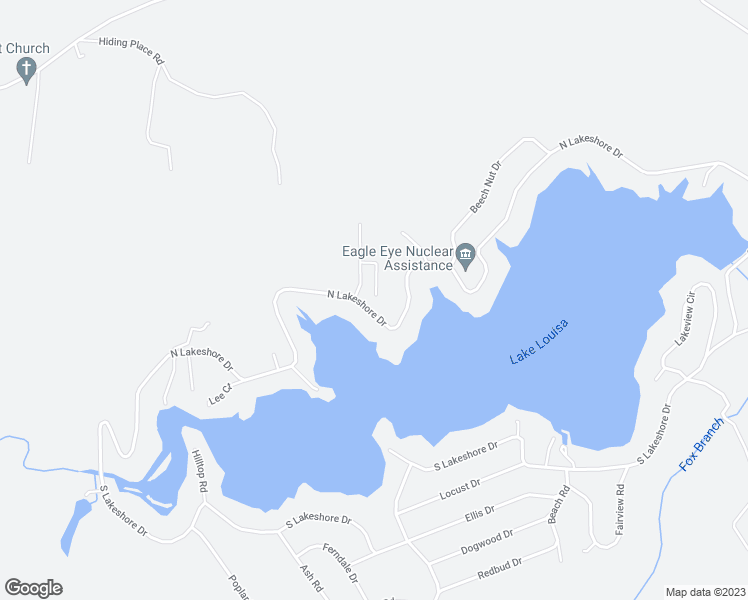 map of restaurants, bars, coffee shops, grocery stores, and more near 1346 North Lakeshore Drive in Louisa