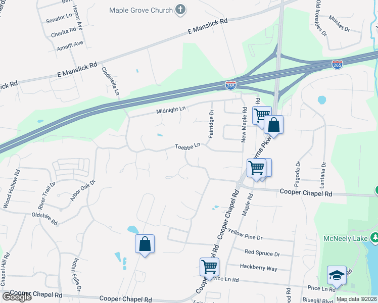 map of restaurants, bars, coffee shops, grocery stores, and more near 5917 Toebbe Lane in Louisville