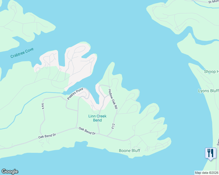 map of restaurants, bars, coffee shops, grocery stores, and more near 301 Hollow Oak Road in Sunrise Beach