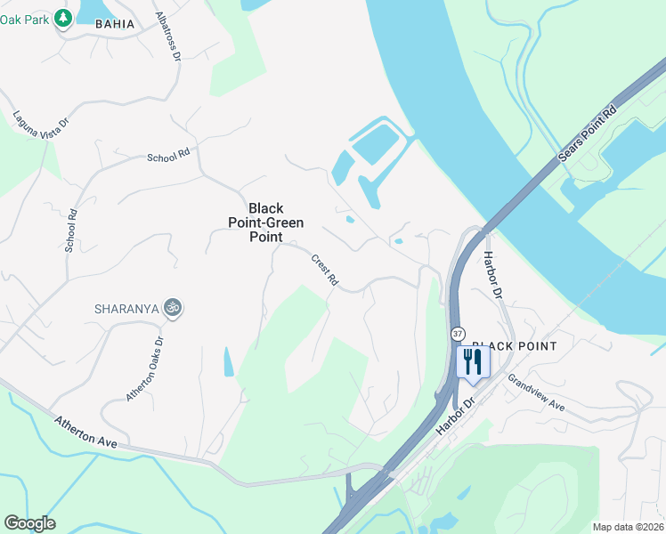 map of restaurants, bars, coffee shops, grocery stores, and more near 160 Crest Road in Novato