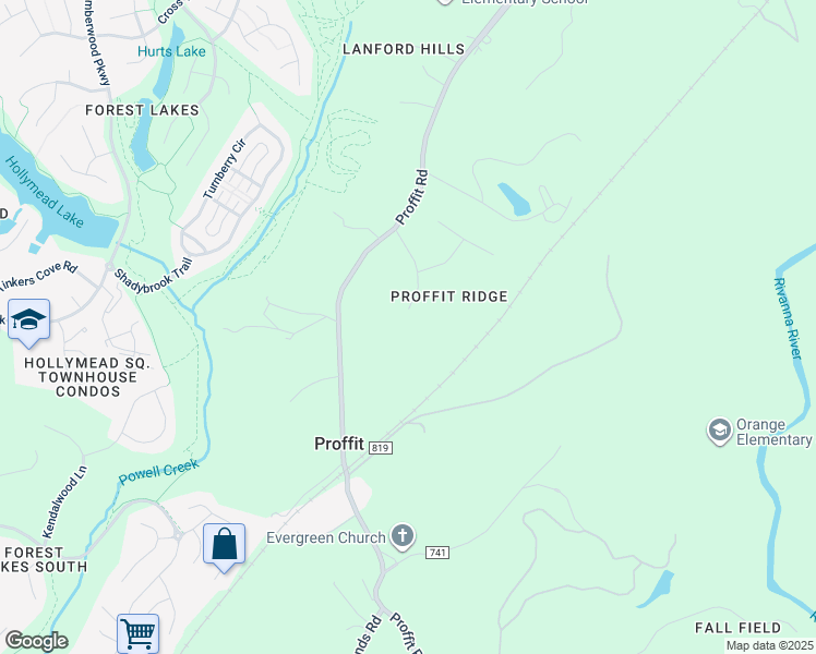 map of restaurants, bars, coffee shops, grocery stores, and more near 2747 Proffit Crossing Lane in Charlottesville
