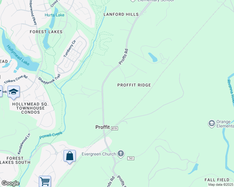 map of restaurants, bars, coffee shops, grocery stores, and more near 2744 Proffit Crossing Lane in Charlottesville