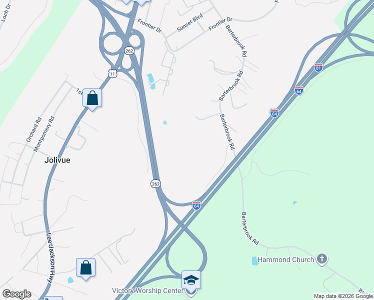 map of restaurants, bars, coffee shops, grocery stores, and more near 1777 Barterbrook Road in Staunton