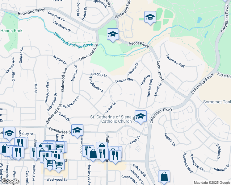 map of restaurants, bars, coffee shops, grocery stores, and more near 350 Locust Drive in Vallejo