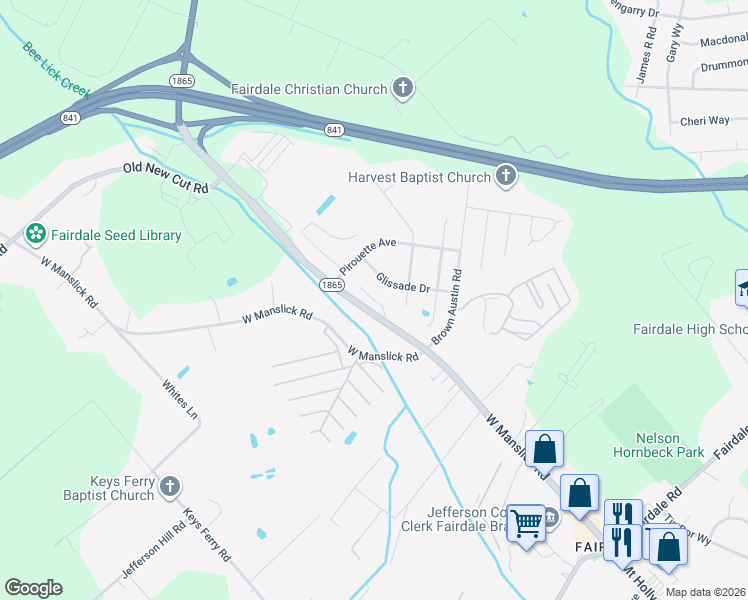 map of restaurants, bars, coffee shops, grocery stores, and more near 299 Hampton Place Court in Louisville