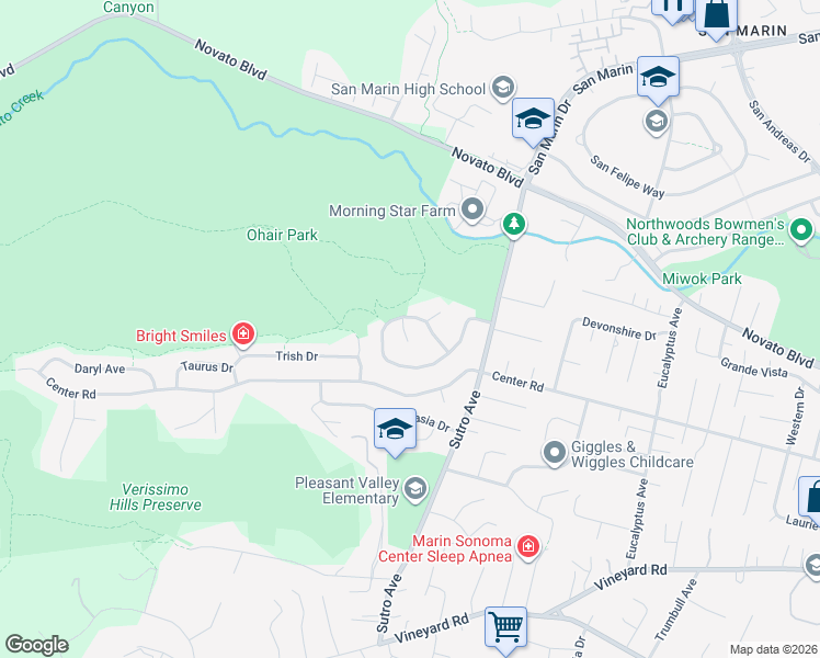 map of restaurants, bars, coffee shops, grocery stores, and more near 25 Lorraine Court in Novato