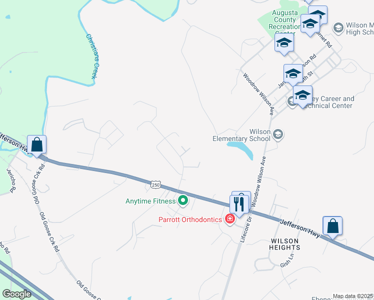 map of restaurants, bars, coffee shops, grocery stores, and more near 19 Briarwood Two in Staunton