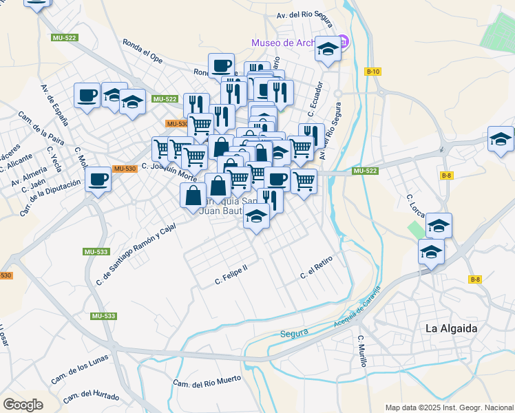 map of restaurants, bars, coffee shops, grocery stores, and more near 36 Calle Pintor Medina Vera in Archena