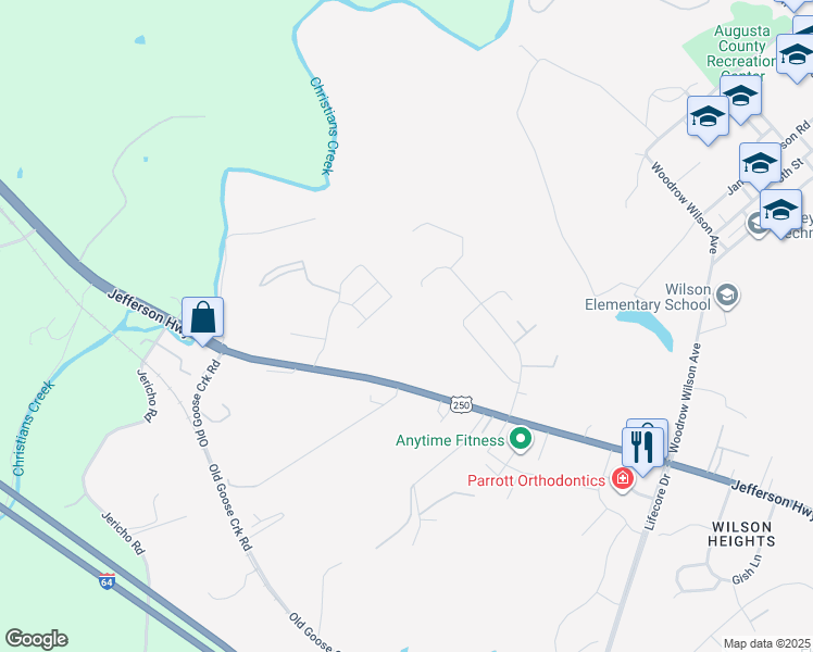 map of restaurants, bars, coffee shops, grocery stores, and more near 910 Jefferson Hwy in Staunton