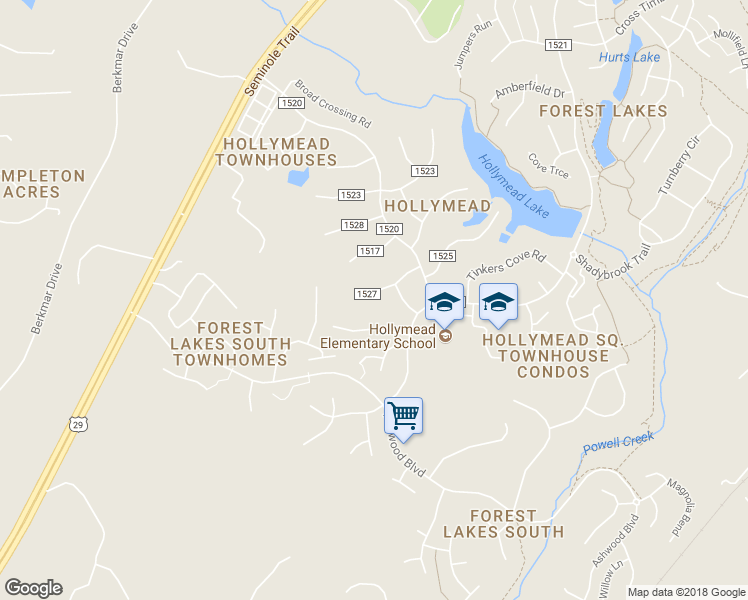 map of restaurants, bars, coffee shops, grocery stores, and more near 1625 Ravens Place in Charlottesville